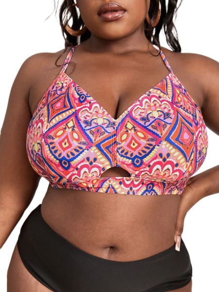 

plus allover print cut out crisscross bikini e8ly#, Black