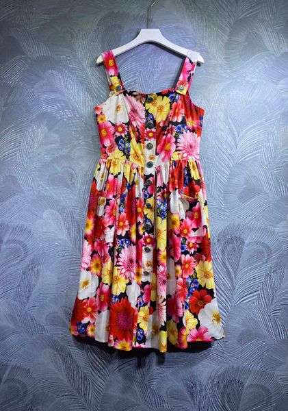 

milan fashion long printed cotton dress suspender pocket dress, Black;gray