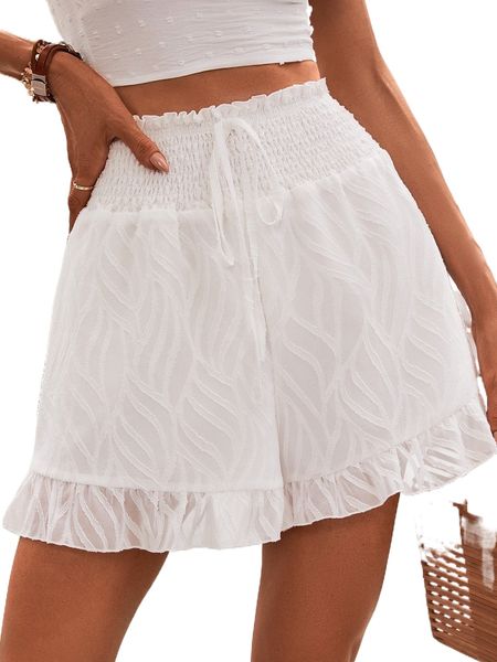

shirred waist ruffle hem knot front shorts s7rk#, White;black