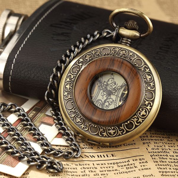 

new high-grade mechanical pocket watch stainless steel room wooden flip silent mechanical pocket watch, Slivery;brown
