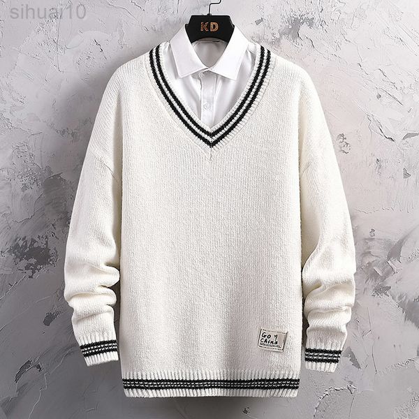 

2022 autumn/winter new v-neck sweater men sweater 125 l220801, White;black