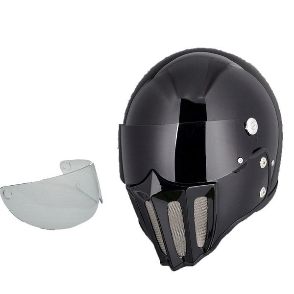 Capacete de motocicleta capacete com máscara de fibra de vidro e viseira preta retrô vintage transparente face face big vision shellmotorcycle