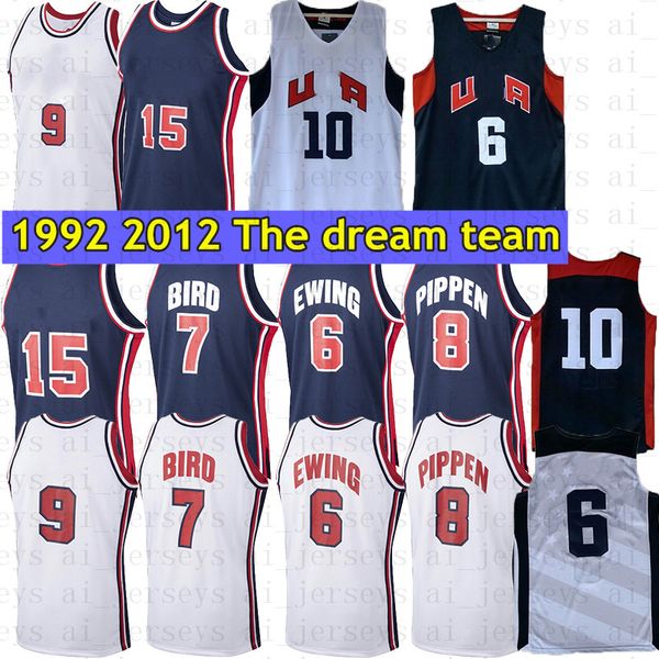 Maglie da basket da uomo 10 K B 15 6 Ewing 8 Pippen 9 MJ Stitched Factory Retro Throwback 1992 2012 Maglie