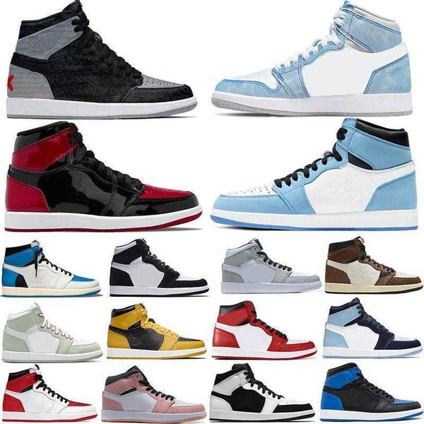 

men women 1s basketball shoes jumpmans 1 high og university blue light smoke grey unc patent court purple chicago obsidian mens sports noor, Black