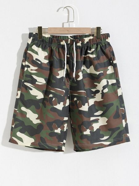 

men camo print drawstring waist shorts p1v1#, White;black