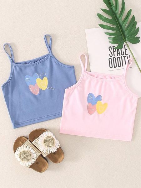 

toddler girls 2pcs heart print cami she, Blue