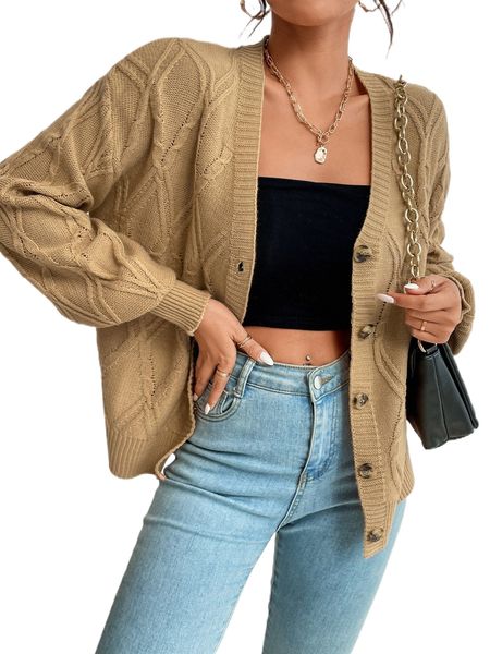 

cable knit drop shoulder cardigan q6ov#, White;black