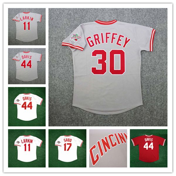 

cincinnati 1990 world series ws vintage baseball jersey 44 eric davis 30 ken griffey sr 17 chris sabo 11 barry larkin 27 jose rijo 8 joe mor, Blue;black