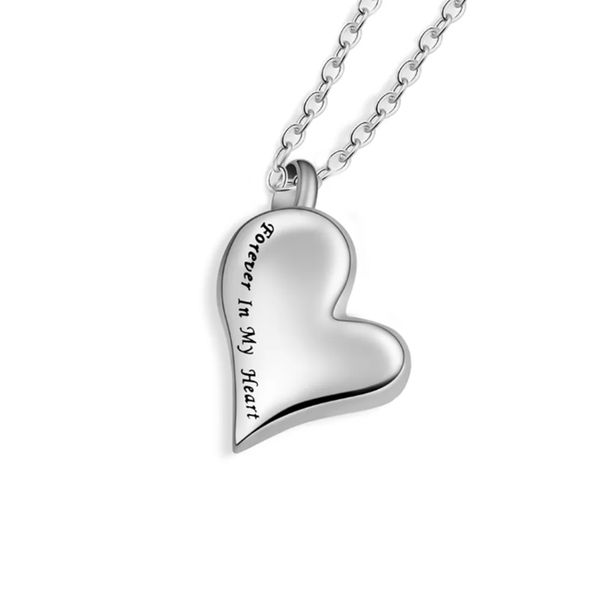

stainless steel funeral cremation heart pendant keepsake urn necklace for ashes memorial jewelry mementos-forever in my heart, Silver