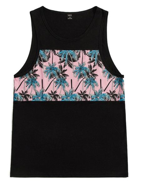 

men tropical print tank 65bw#, White;black