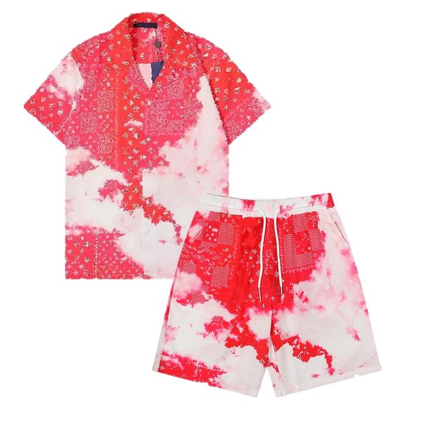 

men's tracksuits floral shirt hawaiian suit casual buttons beach sportswear full body print tropical resort beachwear short sleeve 2 pi, Gray