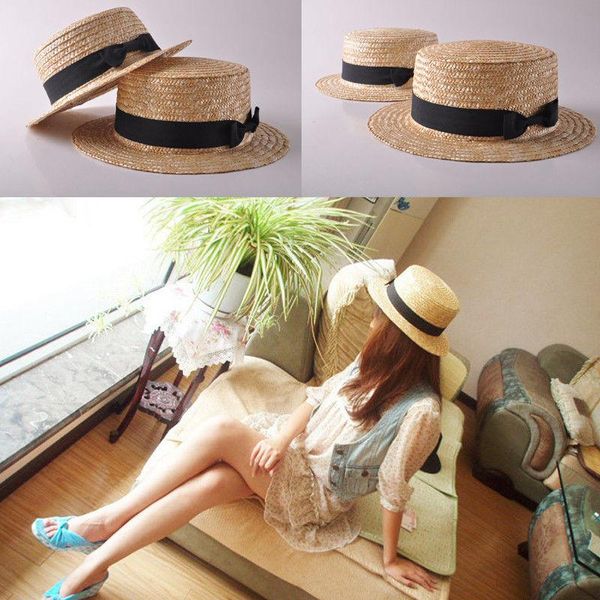 Caps Hats Moda Parenting Mãe Filhas Verão Meninas Boho Straw Sun Kids Bowknot Flat cápsulas de praia larga abrangente