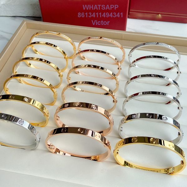 Liebesarmreif, schmale Version, vergoldetes Armband aus 750er 18 K Gold, verblasst nicht, hohe Qualität, Größe 16, 17, 18, 19, mit Box, offizielles Replika-Armbandpaar der Luxusmarke von höchster Qualität