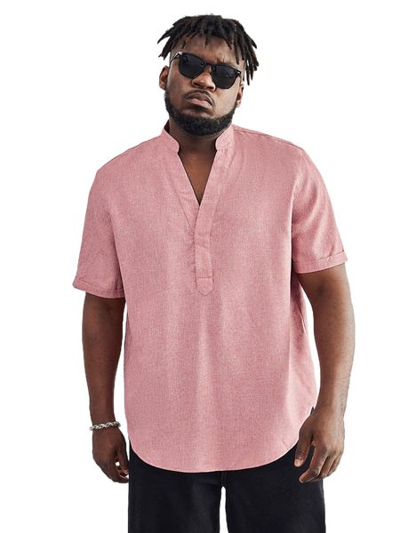 

extended sizes men solid half placket shirt 53hj#, White;black