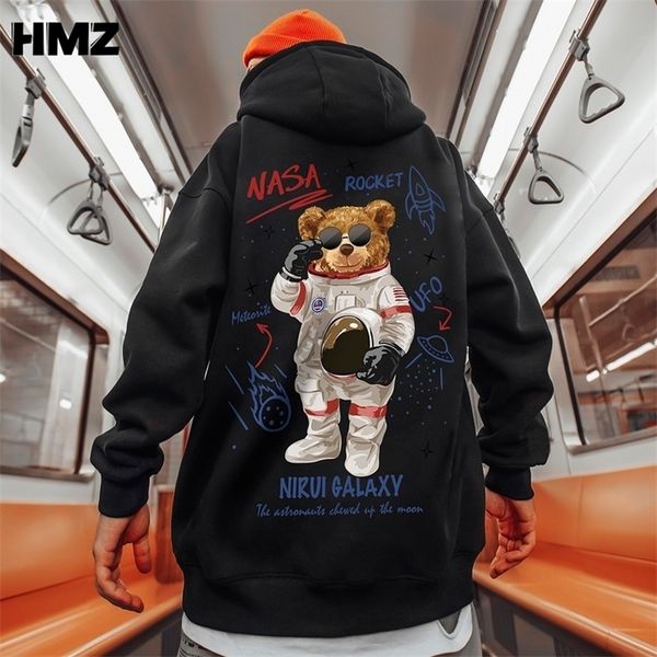 HMZ Hip Hop Oversized Hoodie Bear Print S Sweatshirt Homens Streetwear Harajuku Hooded Unisex Loose Plus Size Tops 220325