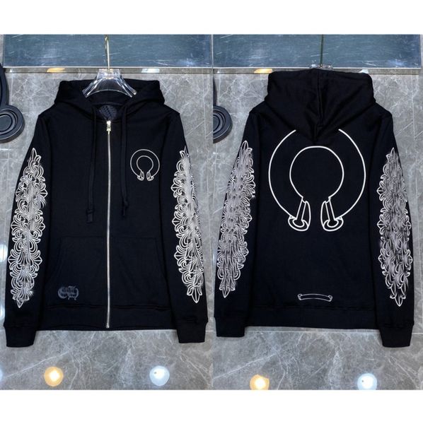 

designer fashion men's jackets brand luxury zipper sweatshirts horseshoe cross print ch hoodies men women coat casual pullover loose h, Black;brown