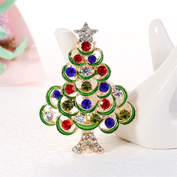 

european full diamond christmas tree brooch pins alloy color sweater clothes corsage badge festival gift cowboy skirt suit backpack clothing, Gray