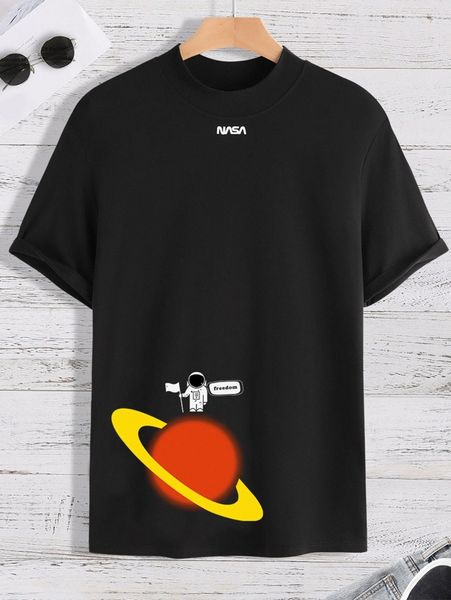 

men planet & spaceman print tee e3ld#, White;black