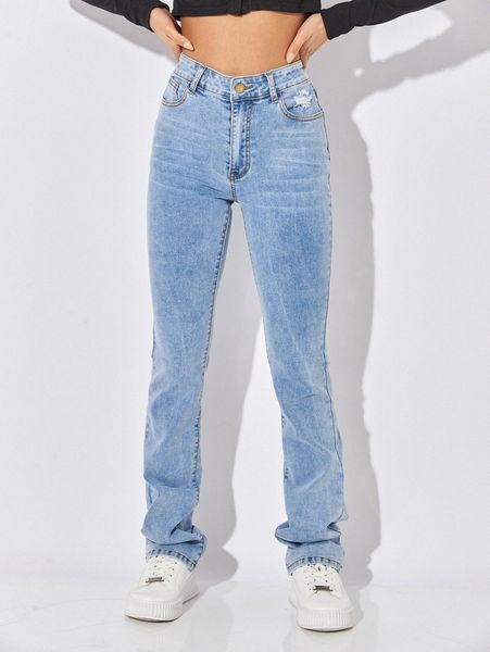 

petite high waist ripped frayed jeans o5bh#, Blue