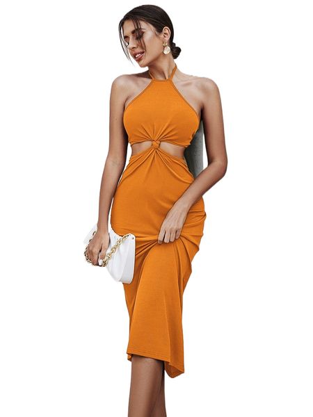 

twist front cut out dress 98du#, Black;gray