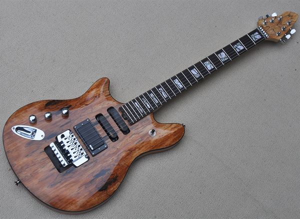 Linkshänder natürliche Holzfarbe E -Gitarre mit Spalthaple -Furnier, Rosewood Griffbrett, kann angepasst werden