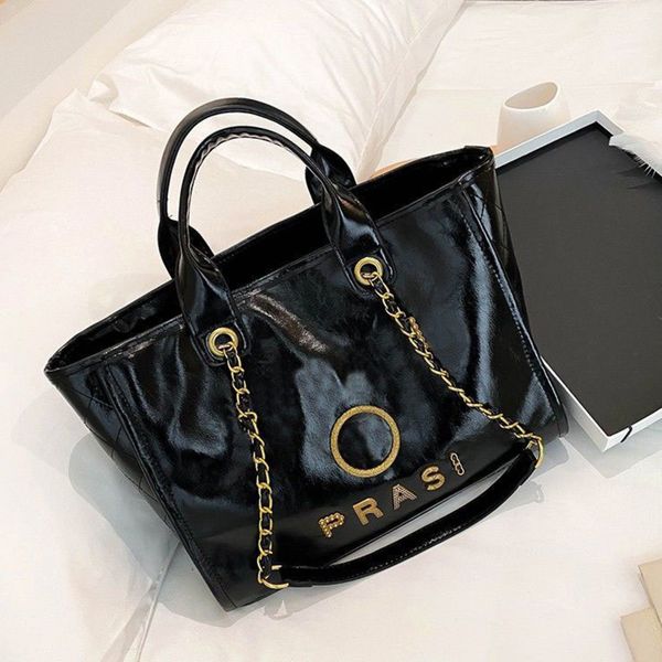 

women's fashion luxury handbags beach bags designers metal letter badge tote evening bag small body leather handbag large female chain