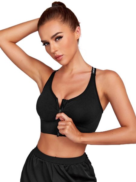 

high support letter graphic zip front sports bra j0lq#, Gray