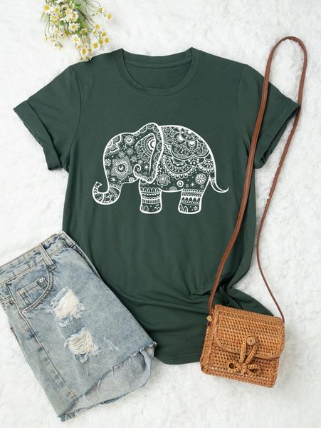 

plus floral & elephant print tee n0i3#, Black