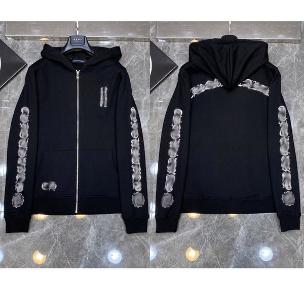 

brand loose mens hoodie ch classic sweatshirts designer horseshoe sanskrit print luxury zipper jacket fashion pullover hooded coat women sw, Black