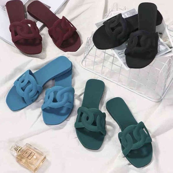 

trendy women summer slippers hemes 2022 spring bottomed summer net red ins women's h-slippers fashionable wear non flat open toe beach, Black