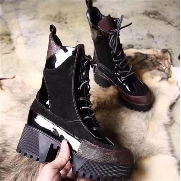 

desert boot women classic tall boots womens boots snow leather wintermartin boots lady thick rubber outsole 5cm chunky heel2680, Black