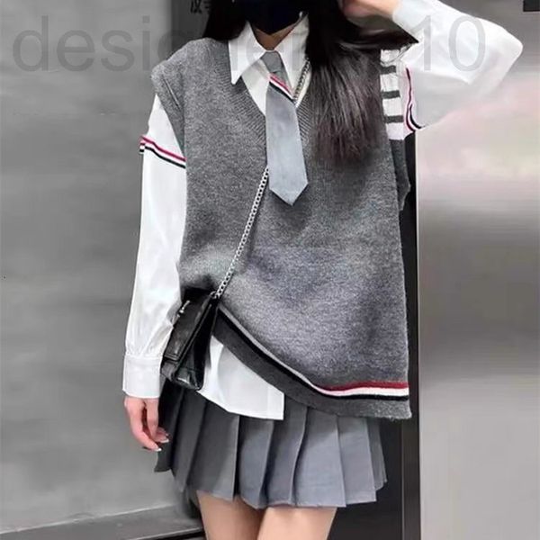 

women's polos designer tom 2022 spring and summer new women's wear with tie ribbon shirt knitted vest a-line pleated skirt four pi, White