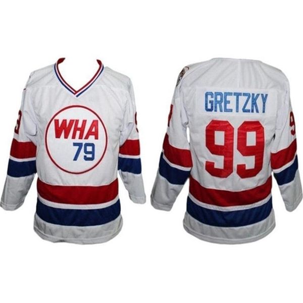 Nikivip 1979 WHA All-Star Wayne Gretzky # 99 Maglia da hockey su ghiaccio retrò bianca Maglia da uomo con numero personalizzato cucita