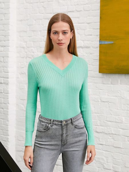 

wool mix ribbed sweater u5l6#, White;black