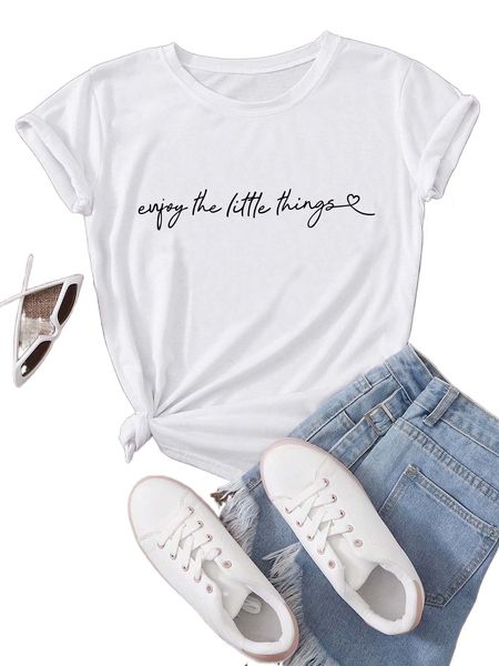 

1pc heart & slogan graphic tee 08fh#, White