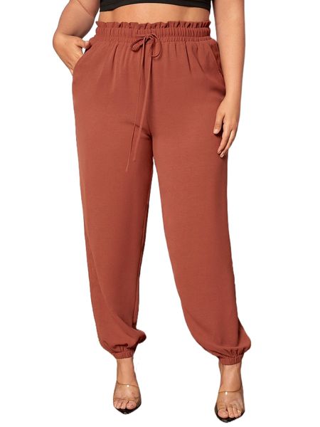 

plus paperbag waist knot front pants h30n#, Black
