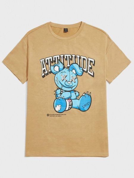 

men cartoon print crew neck tee 73dr#, White;black