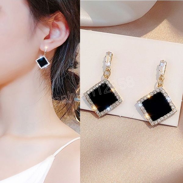 

temperament simple black pendant personalized diamond earrings for women korean fashion stud earring birthday party jewelry gifts, Golden;silver