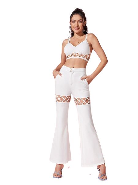

x jupiter spells crisscross cut out cami & flare leg pants o3wg#, White