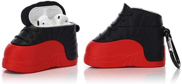 

airpods silicone case 3d cartoon funny cute cover compatible for apple airpods 1&2 (sneakers shoe series) (black red jd)