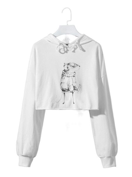 

x maria nechaeva cartoon graphic drop shoulder crop drawstring hoodie i0qj#, Black