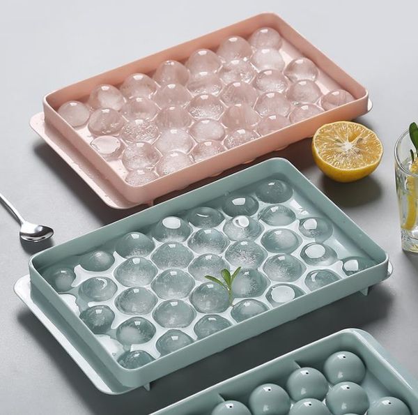 33 Grid Runde Eisform Werkzeuge Kunststoff Eiswürfel Tray Cube Maker Lebensmittelqualität Haushalt Mit Deckel Eis Box Form SN4330