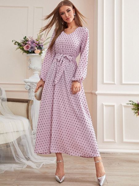 

swiss dot lantern sleeve belted dress u2vm#, Black;gray