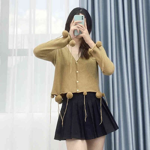 

women's polos wool ball tassel cardigan short long sleeve design women's early autumn coat thin sweater 6e0w, White