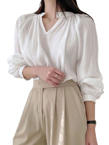 

dazy ruched lantern sleeve blouse q1wm#, White