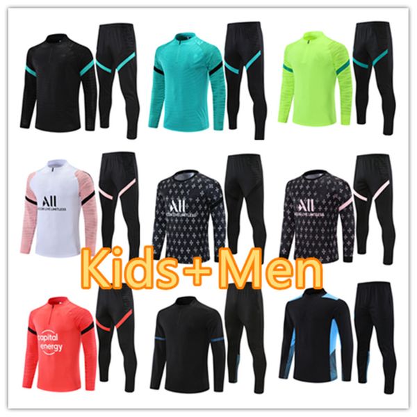

2021 2022 soccer tracksuit jacket futbol men sleeves survetement sets hommes sportswear training suits football tracksuits, Black
