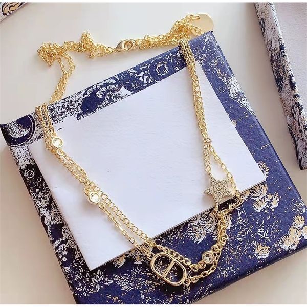 

high version star double layer necklace women's crystal clavicle chain pendant, Black