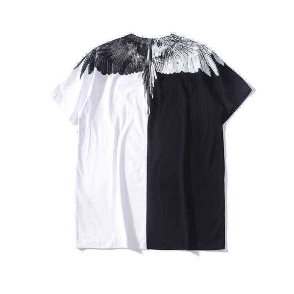 

mb marcelo burron black and white splicing yin yang wing t-shirt round neck rise guochao short sleeve1s1s1, White;black