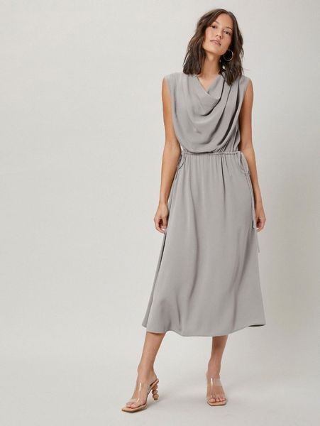 

motf premium cowl neck belted dress d7io#, Black;gray