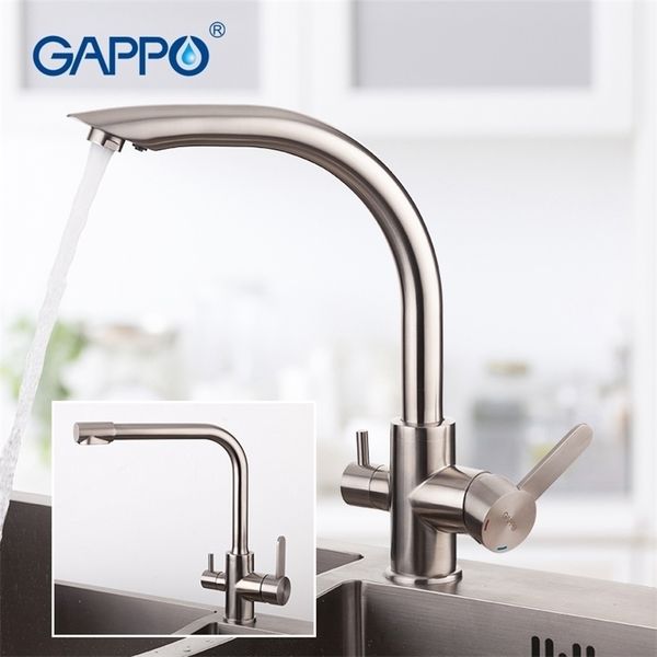 GAPPO 1set Top Qualität Edelstahl Küche Mixer Wasserhahn Kalt Warmwasser Filter Dual Griff Küche Waschbecken Wasserhahn G439943991 T200423